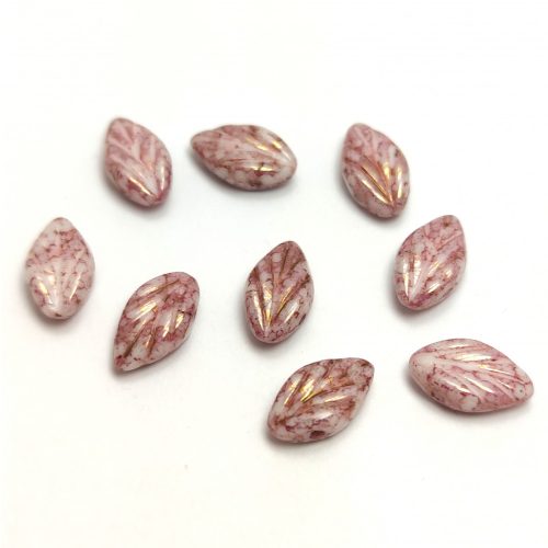 Czech Glass Bead - Leaf - Alabaster Purple Bronze - 7x11mm