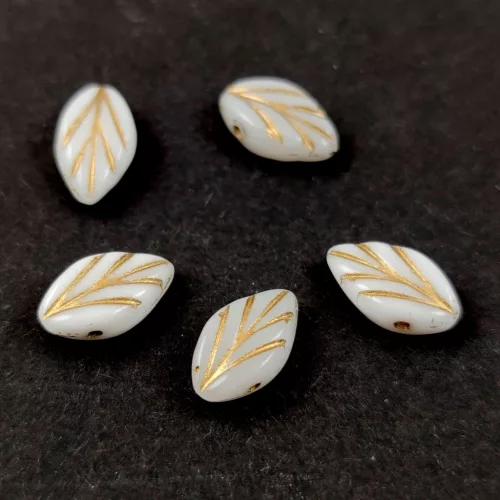 Czech Glass Bead - Leaf - Alabaster Gold - 7x11mm