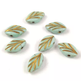 Czech Glass Bead - Leaf - Mint Gold - 7x11mm