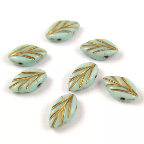 Czech Glass Bead - Leaf - Mint Gold - 7x11mm