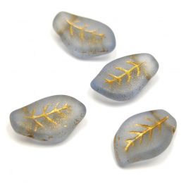   Cseh üveg gyöngy - tetején fúrt levél alakú - Matt Light Sapphire Gold - 9x14mm