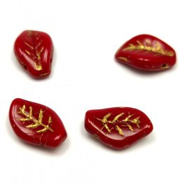   Cseh üveg gyöngy - tetején fúrt levél alakú - Red Gold - 9x14mm