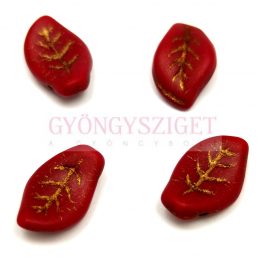   Cseh üveg gyöngy - tetején fúrt levél alakú - Red Matt Gold - 9x14mm