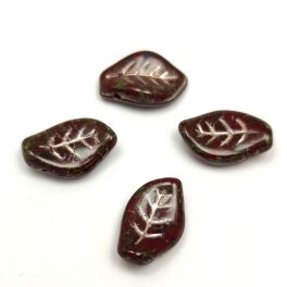   Cseh üveg gyöngy - tetején fúrt levél alakú - Red Picasso Silver - 9x14mm