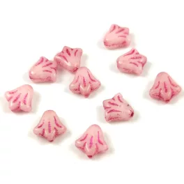   Lily Flower - hosszában fúrt cseh préselt gyöngy - Alabaster Milky PInk - 9mm