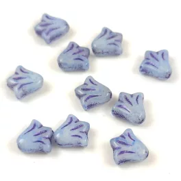   Lily Flower - hosszában fúrt cseh préselt gyöngy - Alabaster Milky Light Sapphire Purple - 9mm