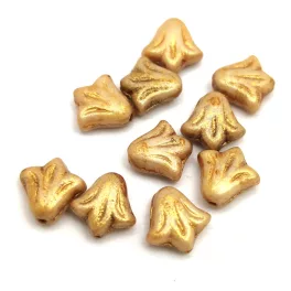   Lily Flower - hosszában fúrt cseh préselt gyöngy - Alabaster Gold - 9mm