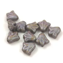   Lily Flower - hosszában fúrt cseh préselt gyöngy - Alabaster Blue Brown - 9mm