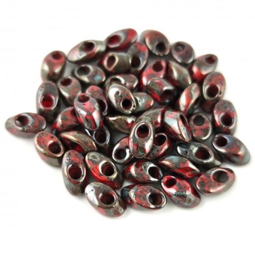 Miyuki Long Magatama Japanese Seed Bead  - 4513L - Opaque Red Picasso Luster - 15g