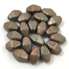   Czech glass bead - Long Bicone - 8x6mm - Matt Milky White Green Copper