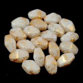   Czech glass bead - Long Bicone - 8x6mm - Alabaster Gold Splash