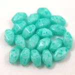 Czech glass bead - Long Bicone - 8x6mm - Milky White Green Turquoise