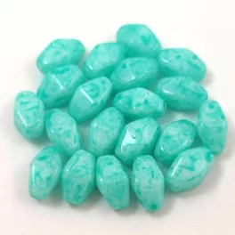   Czech glass bead - Long Bicone - 8x6mm - Milky White Green Turquoise