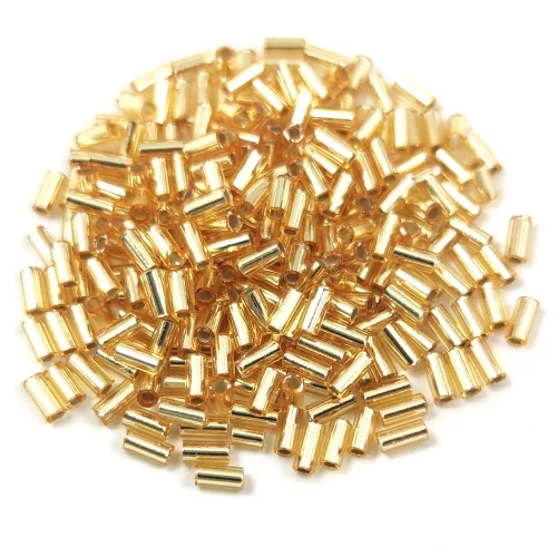 Miyuki Bugle Japanese Seed Bead - 3 - Silver Lined Gold - 3mm