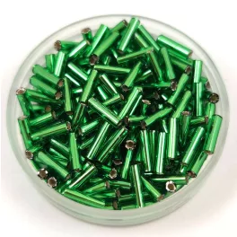   Miyuki Bugle Japanese Seed Bead - 65 - Silver Lined Green - 6mm