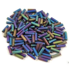  Miyuki Bugle Japanese Seed Bead - 401fr - Opaque Matt Black AB - 6mm
