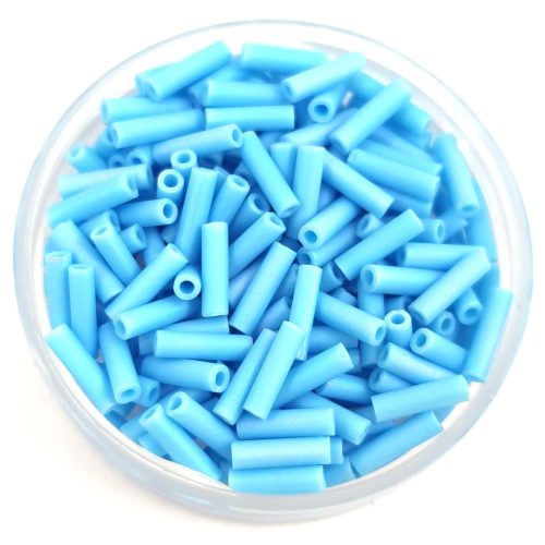 Miyuki Bugle Japanese Seed Bead - 413fr - Opaque Turquoise Blue Matt AB - 6mm