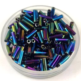   Miyuki Bugle Japanese Seed Bead - 455 - Metallic Green Iris - 6mm