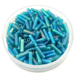   Miyuki Bugle Japanese Seed Bead - 2405fr - Matt Transparent Teal AB - 6mm