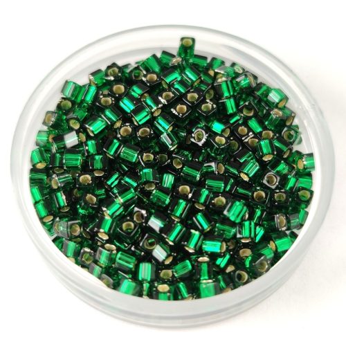 Miyuki Cube Japanese Glass Bead - 27 - Silver Lined Emerald - 1.8mm
