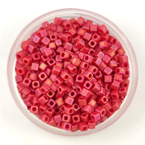 Miyuki Cube Japanese Glass Bead - 141fr - Trans Matt Ruby AB - 1.8mm