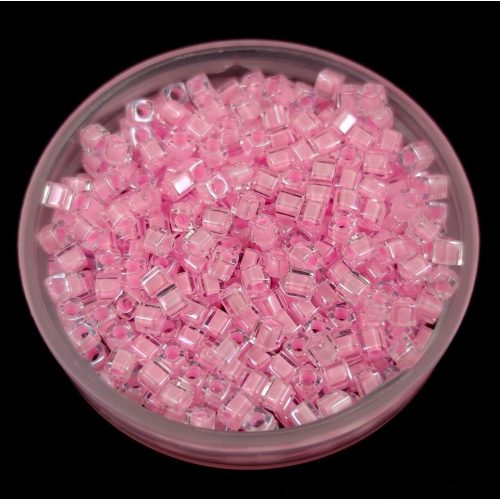 Miyuki Cube Japanese Glass Bead - 207 - Pink Lined Crystal - 1.8mm