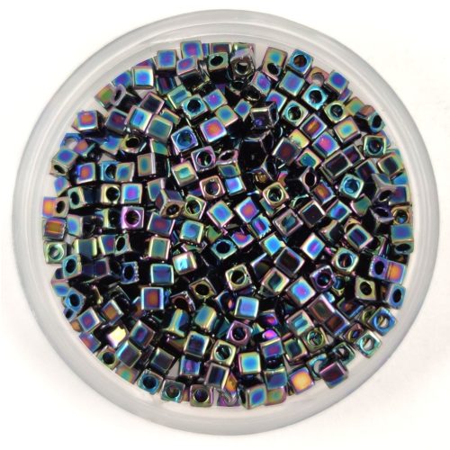 Miyuki Cube Japanese Glass Bead - 455 - Metallic Green Iris - 1.8mm