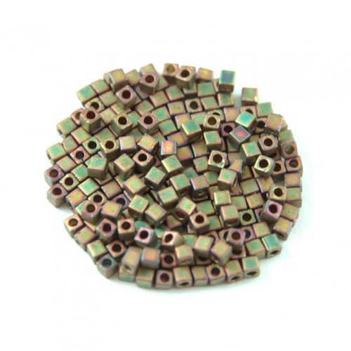 Miyuki Cube Japanese Glass Bead - 2035 - Matte Metallic Khaki Iris - 1.8mm