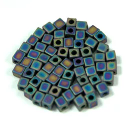   Miyuki Cube Japanese Glass Bead - 401fr - Matte Black AB - 3mm
