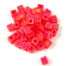   Miyuki kocka gyöngy - 0140fr - Matte Transparent Red Orange AB - 4mm