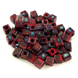 Miyuki kocka gyöngy - 4513 - Opaque Red Picasso - 4mm