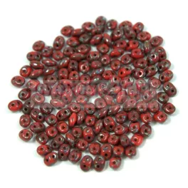 Miniduo gyöngy - 2.5x4mm - Opaque Dark Red Picasso