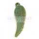 Pendant - Angel Wing - Antique Brass Colour with Green Tarnish Paint - 10x31mm