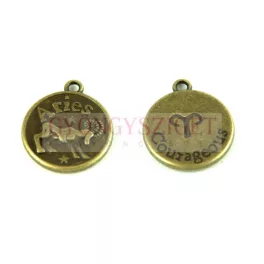  Medál - Csillagjegy - Kos  - antik sárgaréz színű - 17x20mm