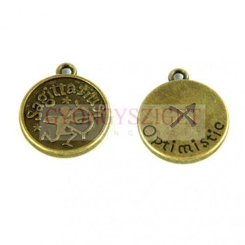 Pendant - Zodiac Sign - Sagittarius -  Antique Brass Colour - 17x20mm