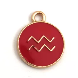   Medál - Csillagjegy - Vízöntő - arany piros színű - 12x15mm