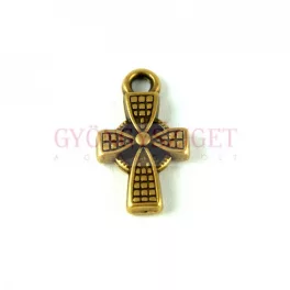 Medál - kereszt - antik arany színű - 18x10mm