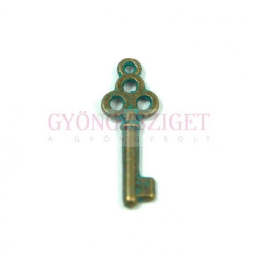 Pendant - Key - Antique Brass Colour with Green Tarnish Paint - 7x20mm