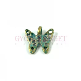   Medál - pille- antik sárgaréz színű zöld patina festéssel - 12x13mm