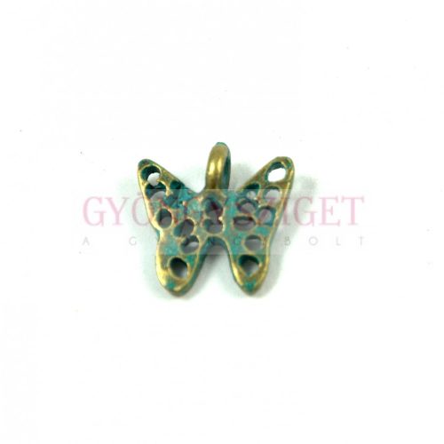 Pendant - butterfly - Antique Brass Colour with Green Tarnish Paint - 12x13mm