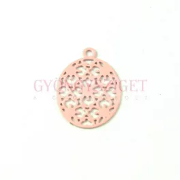 Medál - rózsa ablak - pink - 15x11mm