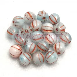 Melon Bead - Opal Alabaster Aqua Copper - 6mm