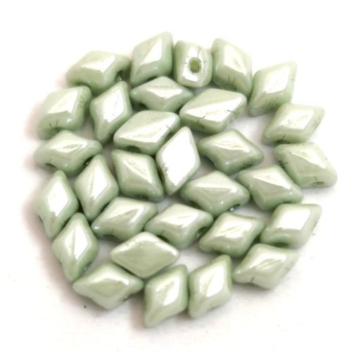 Mini Gemduo cseh préselt üveggyöngy - White Light Green Luster - 6x4 mm