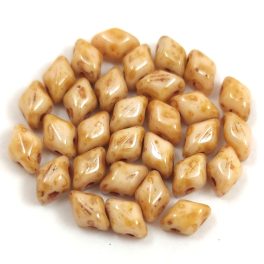   Mini Gemduo cseh préselt üveggyöngy - Chalk White Beige Brown - 6x4 mm