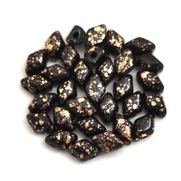   Mini Gemduo cseh préselt üveggyöngy - Jet Gold Patina - 6x4 mm