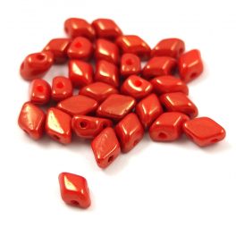   Mini Gemduo cseh préselt üveggyöngy - Opaque Orange Pink Bronze Luster - 6x4 mm