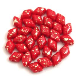   Mini Gemduo cseh préselt üveggyöngy - Opaque Red Gold Patina - 6x4 mm