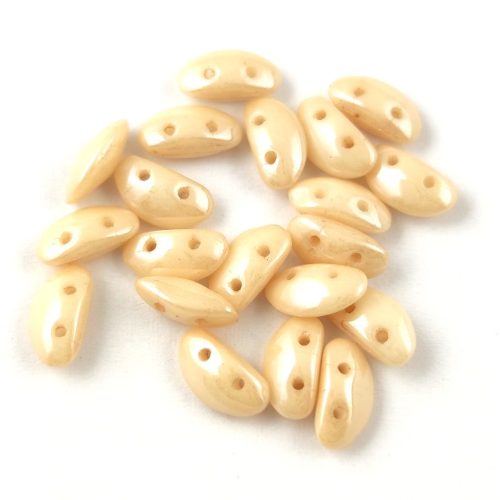 Mobyduo Czech Pressed 2 Hole Bead - Chalk White Light Beige Luster - 3x8mm
