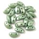 Mobyduo Czech Pressed 2 Hole Bead - Chalk White Green Luster - 3x8mm