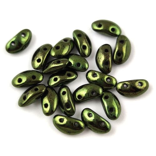 Mobyduo cseh préselt kétlyukú gyöngy - Metallic Green - 3x8mm